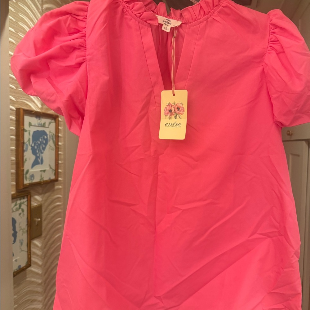 NWT Entro Pink Puff Sleeve Blouse